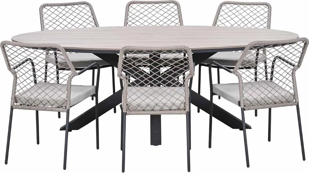 Garden Impressions Ross tuinset sand 7-delig - Tulli tuintafel ovaal 220x115 cm