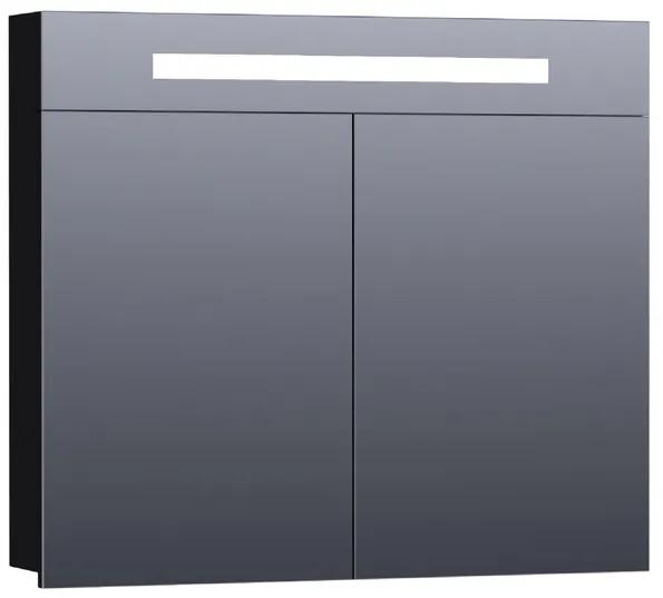 BRAUER 2.0 Spiegelkast - 80x70x15cm - verlichting geintegreerd - 2 links- en rechtsdraaiende spiegeldeuren - MDF - hoogglans zwart 7290