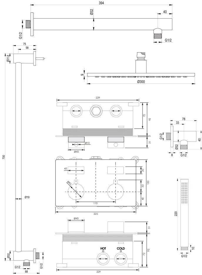 Brauer Chrome Edition thermostatische inbouw regendouche met staafhanddouche, rechte muurarm, glijstang en hoofddouche 30cm set 62 chroom
