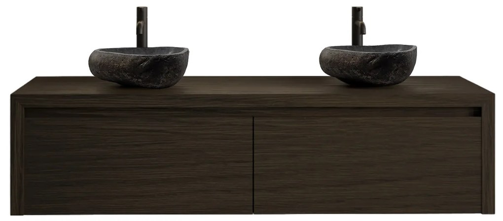 Gliss Design Ares badmeubel 140cm 2 lades charcoal met rivierstenen waskommen