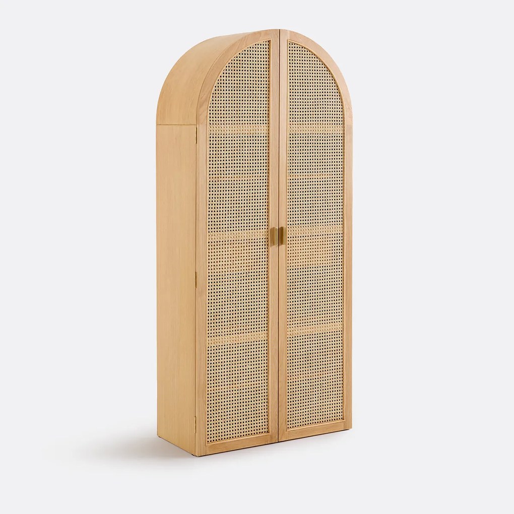 2-deurs servieskast in eikenfineer en riet, MATHEO