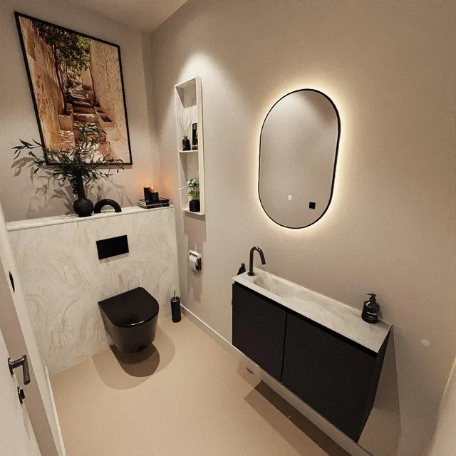 MONDIAZ TURE-DLUX 80cm toiletmeubel Urban. EDEN wastafel Ostra positie links. Met 1 kraangat. TUREDX80URBL1OST