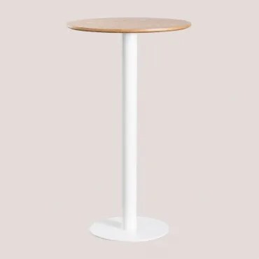 Ronde Hoge Barkruk Tafel Ø60 Cm In Mdf Xiren Natuurlijk Houtbruin - Wit - Sklum