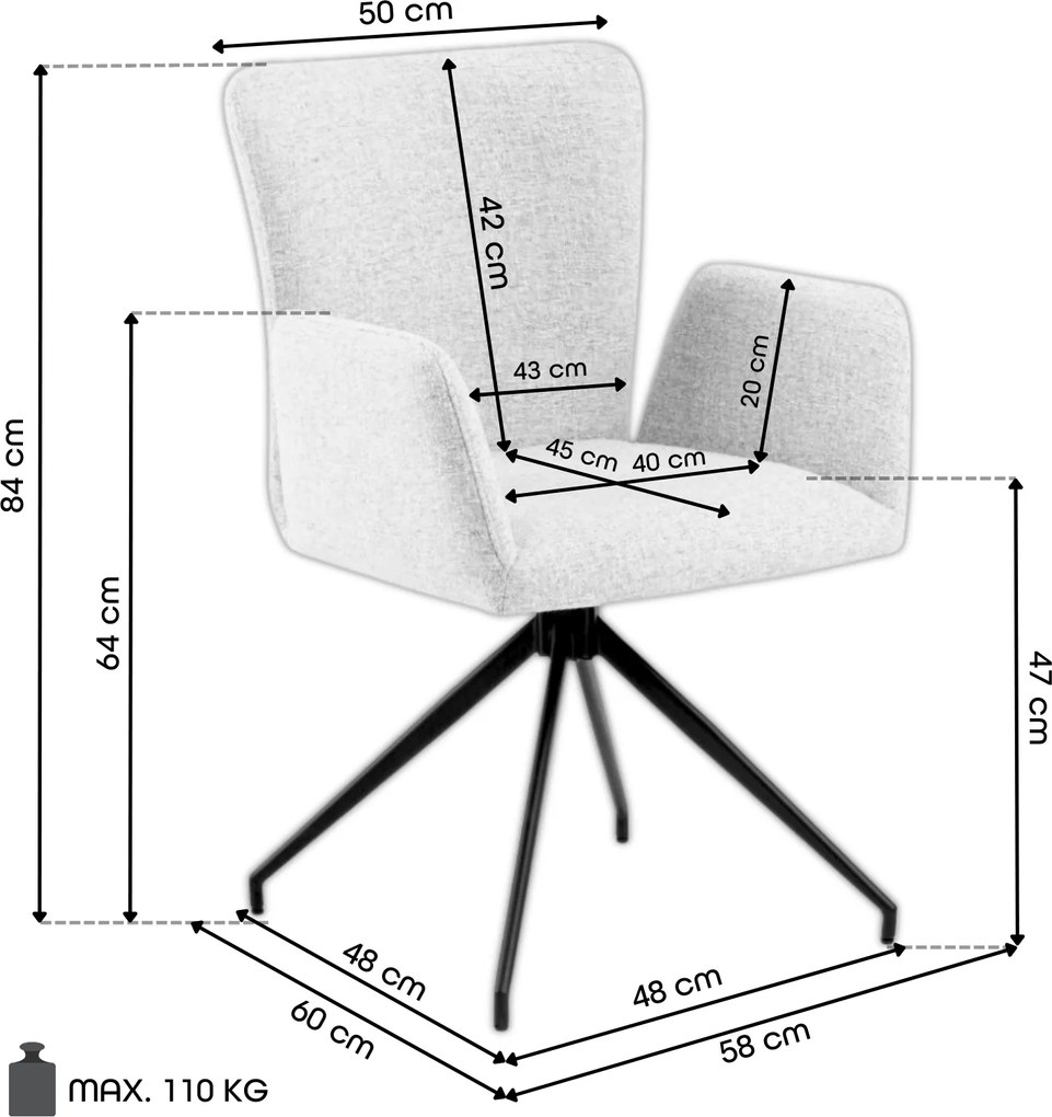 SARETTA Beige (stof Basel 24) - MODERNE GESTOFFEERDE DRAAISTOEL VOOR WOONKAMER/EETAMER/LOFT KANTOOR