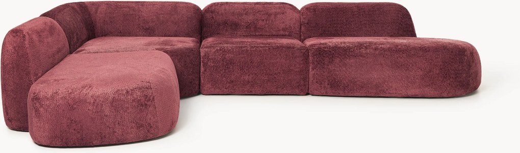 XL modulaire teddy bouclé hoekbank Wolke (4-zits) met chaise longue