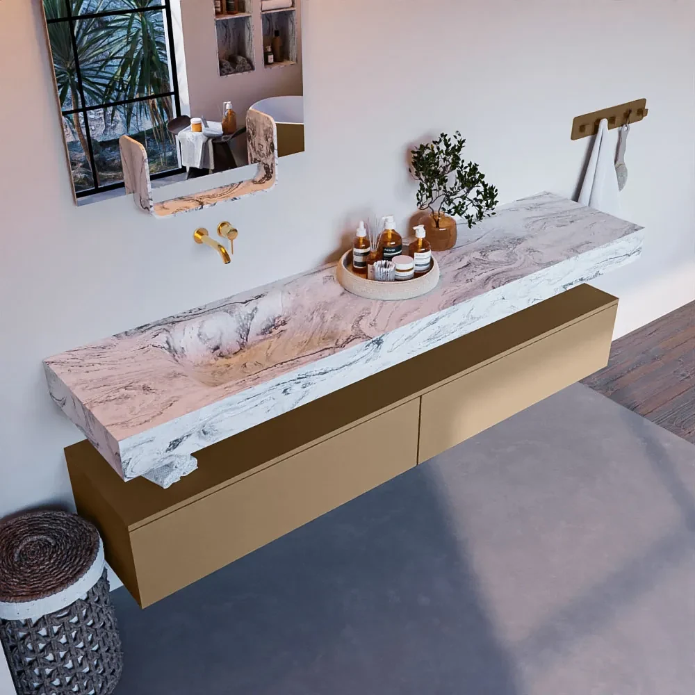 Mondiaz Alan DLux badmeubel 200cm oro 2 lades met wastafel glace links zonder kraangat