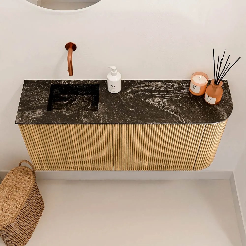 Mondiaz Joya DLux 90cm toiletmeubel ronding rechts oak met wastafel faye links zonder kraangat lava