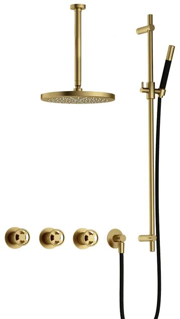 Hotbath Cobber IBSW70 Regendoucheset inbouw - 30cm plafondarm - 30cm ronde hoofddouche - staafhanddouche - glijstang - Geborsteld messing PVD IBSW70BBP357