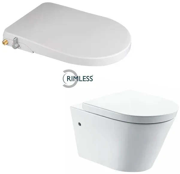 Wiesbaden Flow spoelrandloos met Flush luxe douche-wc zitting stroomloos wit sw48096/sw102848