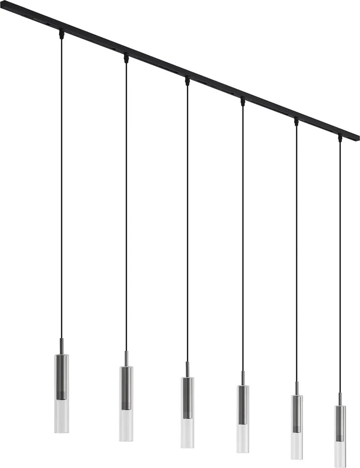 Modern railsysteem zwart met 6 hanglampen gunmetal 1-fase - Slimline Loyce