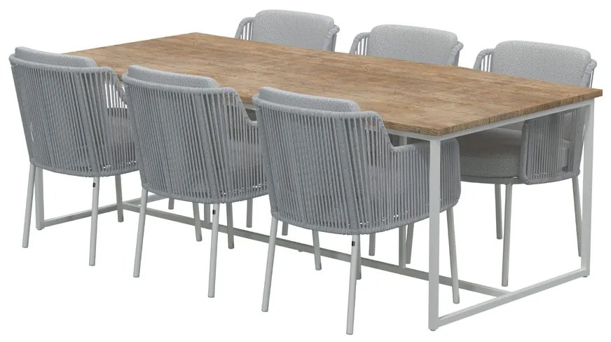 4 Seasons Outdoor Bernini eetset frozen met Quatro tafel Robusto teak blad 220 cm SALE  Tuinset    houtkleur weerbestendig