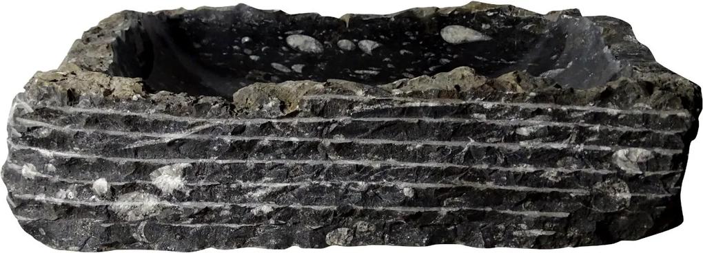 Zwart marmeren waskom | Eeuwenoud Orthoceras Fossiel | 42 x 52 x 13 cm