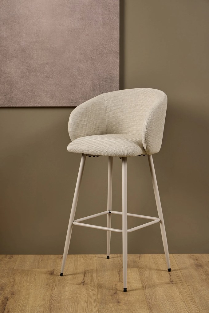 CLARA Beige (Basel 24 stof)/beige frame - GESTOFFEERDE BARSTOEL VOOR KEUKEN/WOONKAMER/RESTAURANT