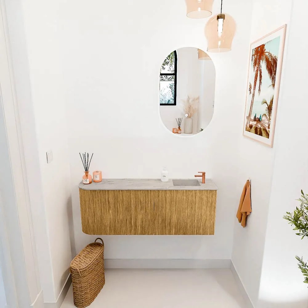 Mondiaz Joya DLux 110cm toiletmeubel ronding links oak met wastafel faye rechts 1 kraangat glace