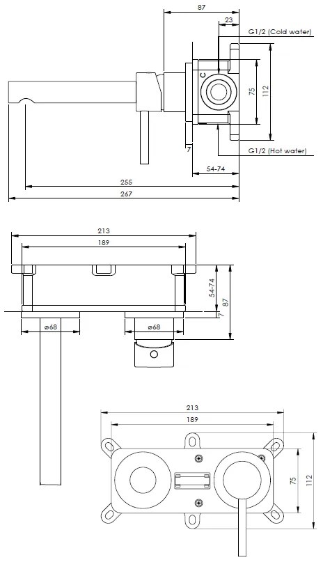 Brauer Gold Edition ColdStart wastafelkraan inbouw rechte uitloop en rozetten model A1 geborsteld messing PVD