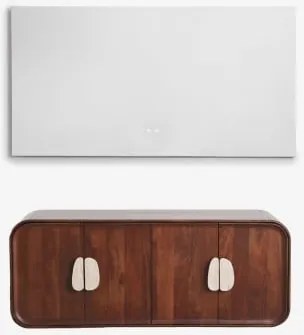 Dubbel Zwevend Badkamermeubelset 130x45 Cm Van Mangohout En Natuurlijke Kivalina-steen Zonder Wastafel & Zonder Kraan & Rectangular Led And Antifog 14