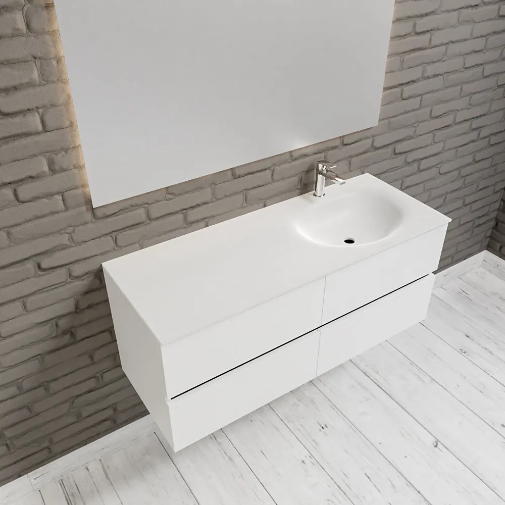 Zaro Sevilla Solid Surface badmeubel 120cm mat wit 1 kraangat spoelbak rechts 4 lades