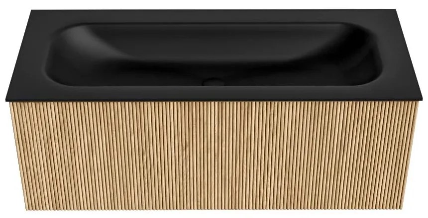 Mondiaz Kurve 110cm badmeubel oak met 1 lade en wastafel big medium midden 1 kraangat urban