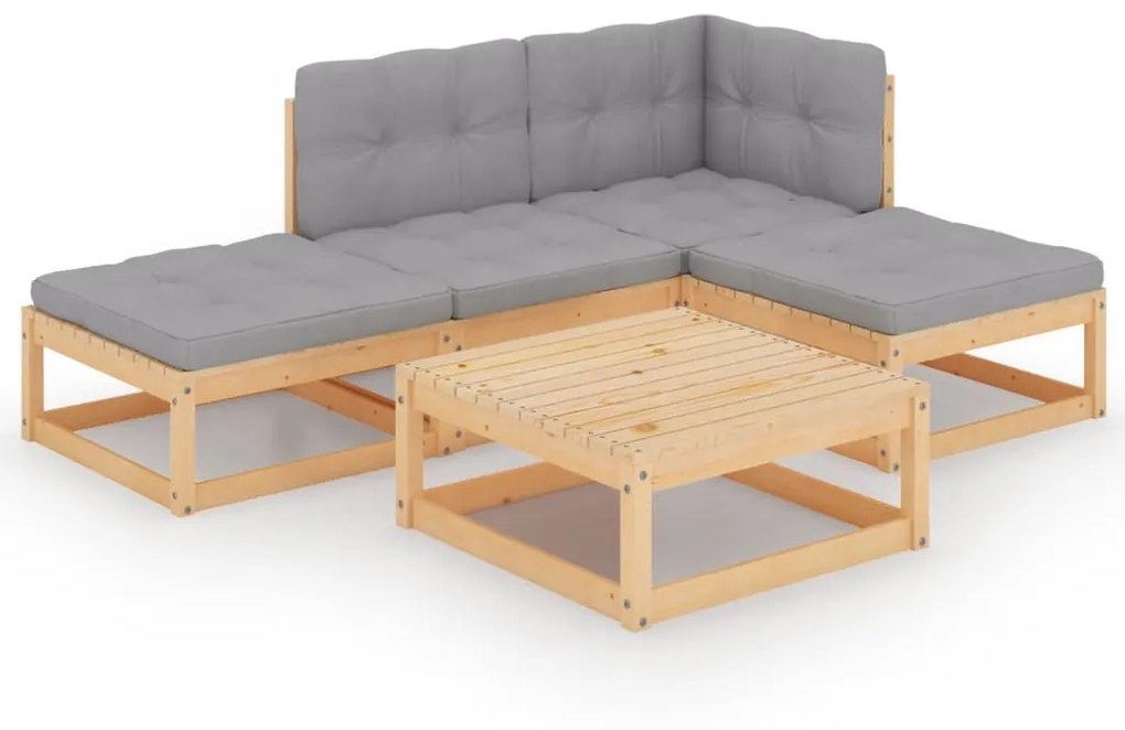 vidaXL 5-delige Loungeset met kussens massief grenenhout