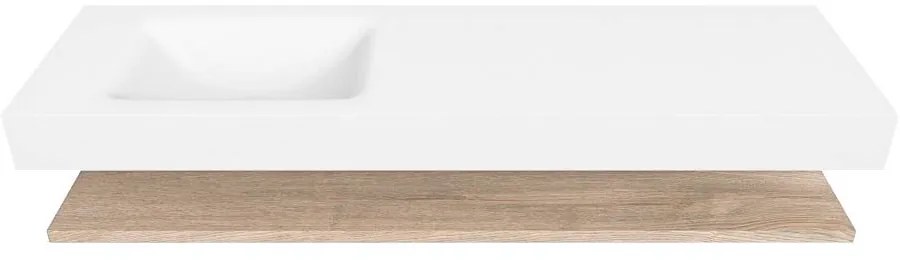 Zaro Alan badmeubel 160cm met planchet washed oak en vrijhangende wastafel cloud links 1 kraangat talc