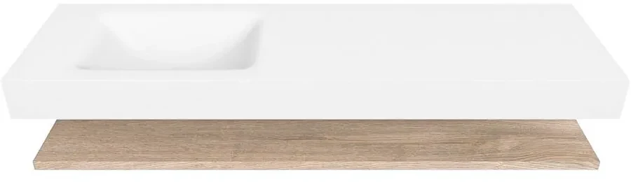 Zaro Alan badmeubel 160cm met planchet washed oak en vrijhangende wastafel cloud links 1 kraangat talc