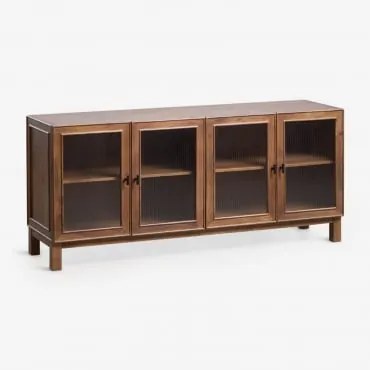 Ildara Dressoir Van Mangohout En Glas ↔︎ 170 Cm & Zwart - Donker Mangohout - Sklum