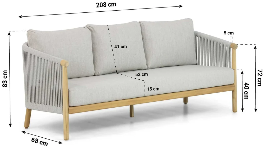 Stoel en Bank Loungeset 5 personen Aluminium/rope Grijs  Lifestyle Garden Furniture Bloom