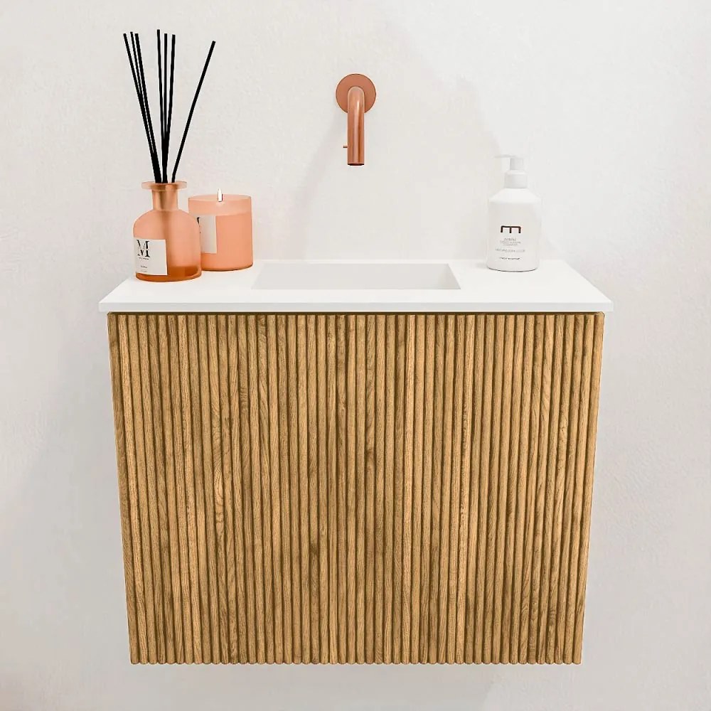Mondiaz Joya 50cm toiletmeubel oak met wastafel faye midden zonder kraangat talc