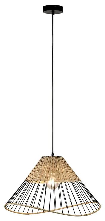 Landelijke hanglamp zwart met riet - Treccia Landelijk E27 Binnenverlichting Lamp