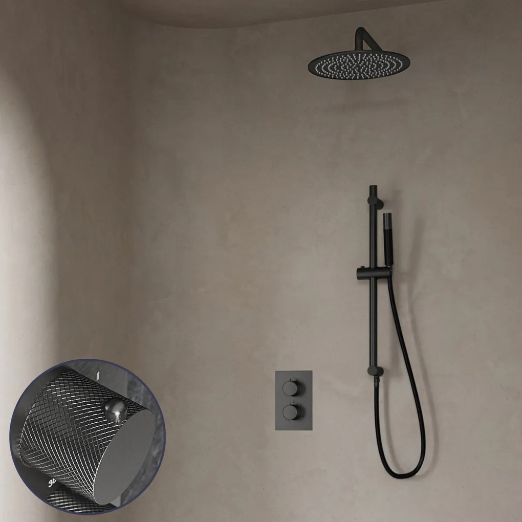 Saniclear Iron Curved Pro inbouw regendouche met 30cm hoofddouche, muurarm en glijstang verouderd ijzer - gunmetal