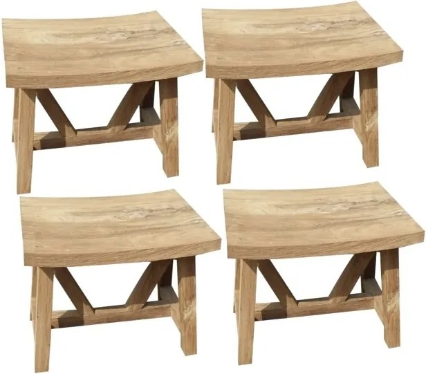 Set van 4 Stool voetenbank teak