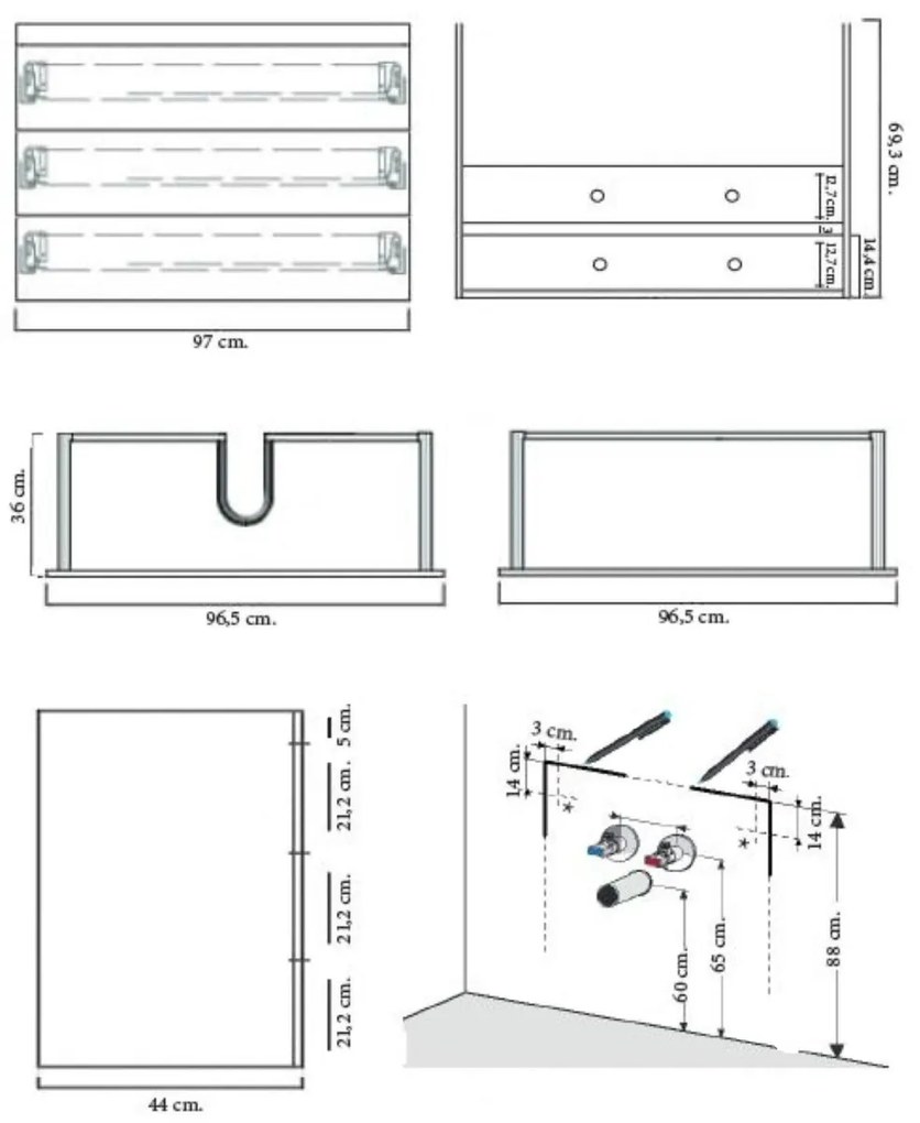 Sanicare Q6 badkamermeubel met 3 laden 100 cm antraciet