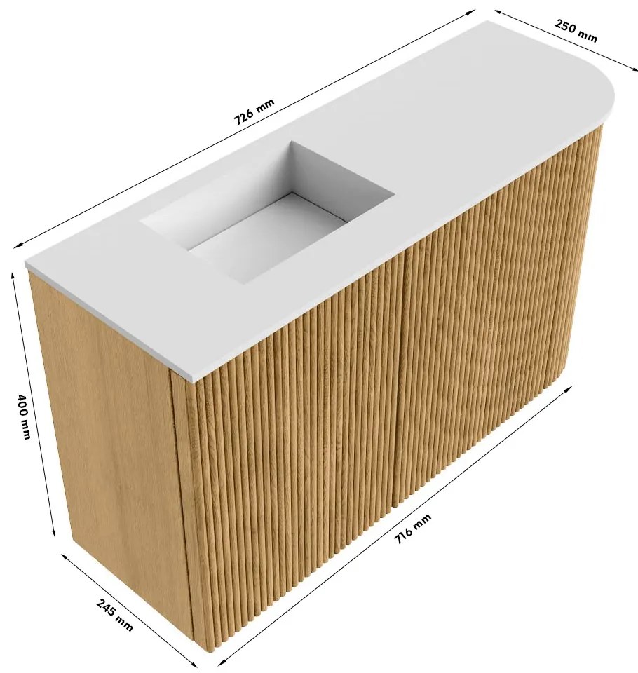 Mondiaz Joya DLux 70cm toiletmeubel ronding rechts oak met wastafel faye links 1 kraangat glace
