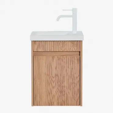 Narek Zwevend Houten Badkamermeubelset Met Geïntegreerde Wastafel Ash Brown & Spiegelloze & Wit ↑20 Cm Met Aftapkraan Zonder - Sklum