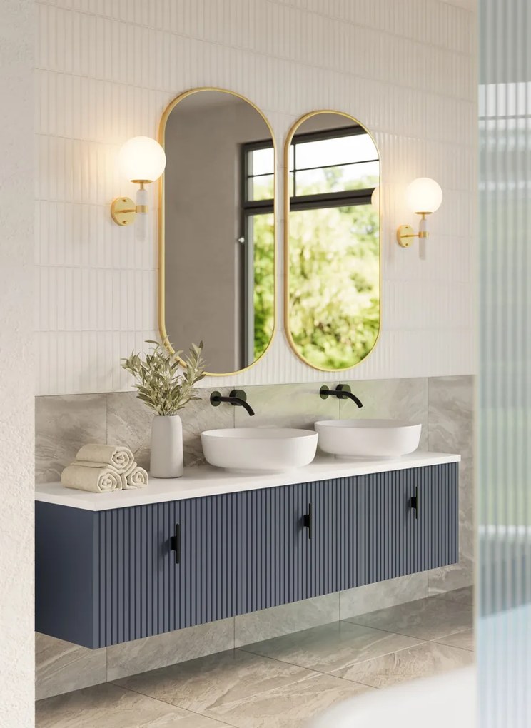 Muebles Ezra badmeubel ribbelfront 180cm marine blauw met wit toppaneel en waskom