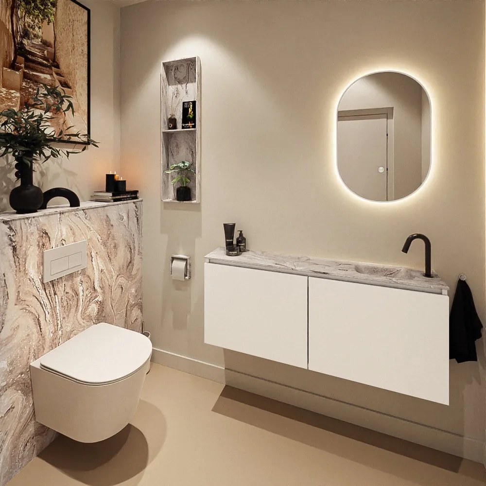 Mondiaz Ture DLux toiletmeubel 120cm talc met wastafel glace rechts met kraangat