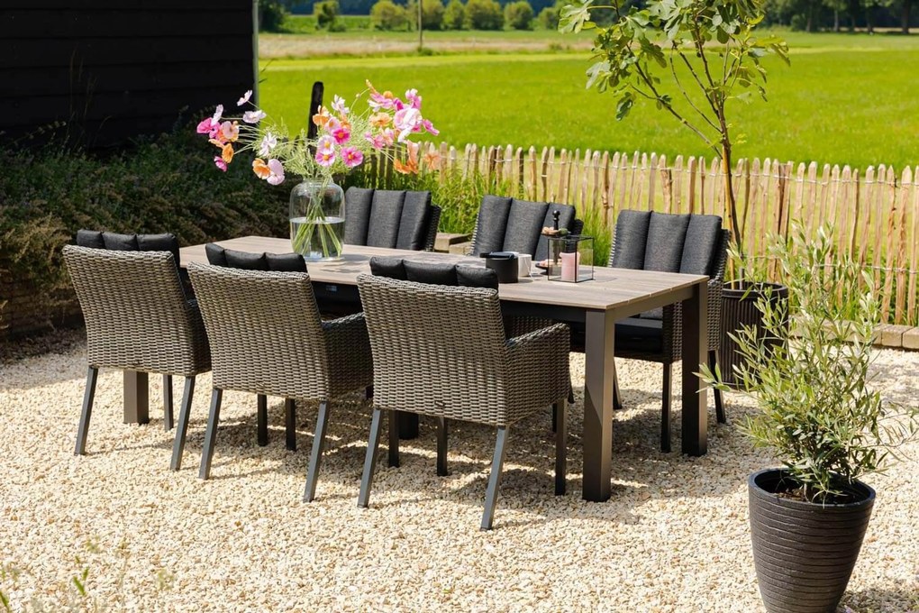Tuinset 4 personen 180 cm Wicker Grijs Garden Collections Oxbow/Forest
