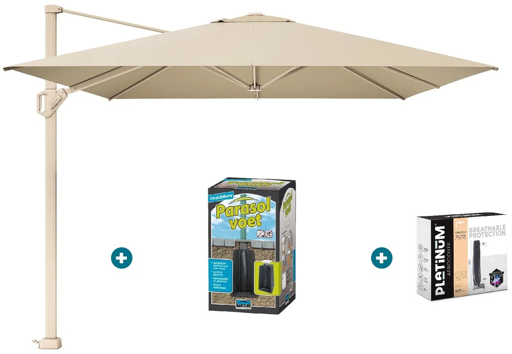 Platinum Challenger zweefparasol T1 Premium 4x3 m. - Champagne Sandstone - met ingraafvoet en hoes