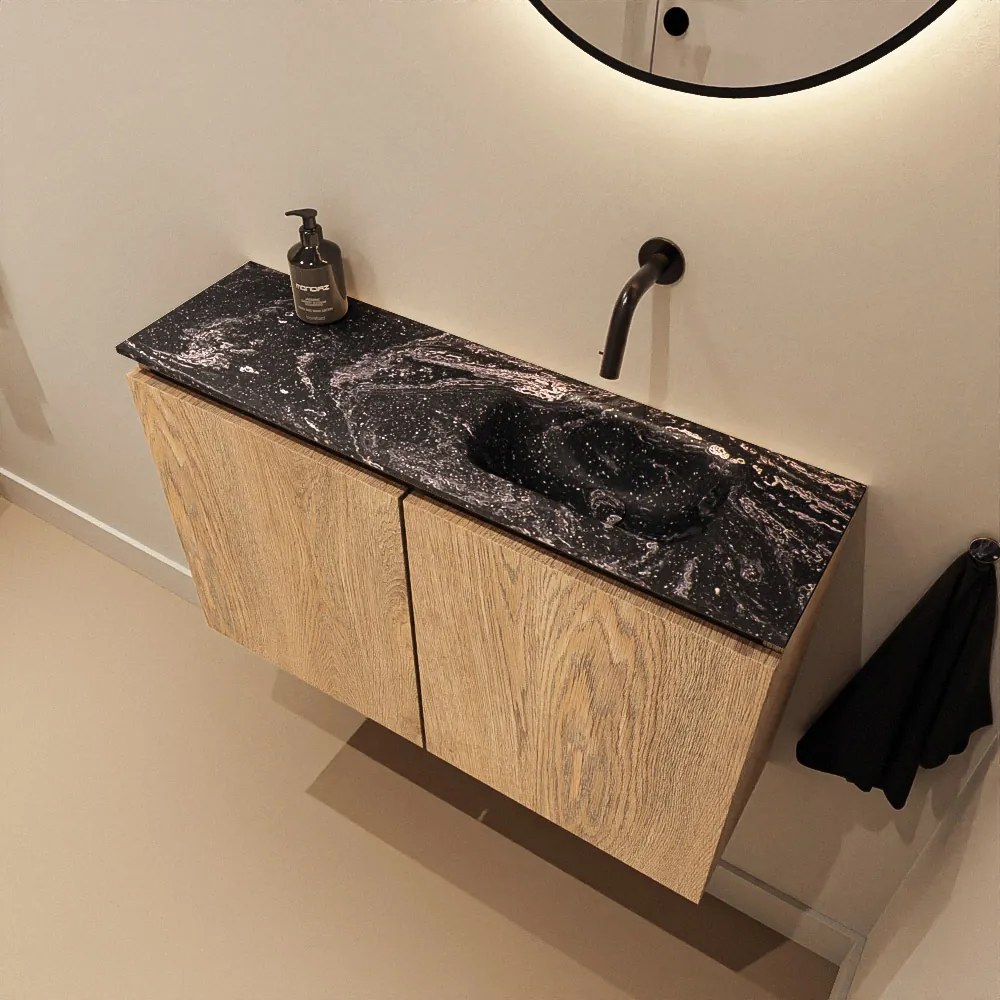 Mondiaz Ture DLux toiletmeubel 80cm washed oak met wastafel lava rechts zonder kraangat