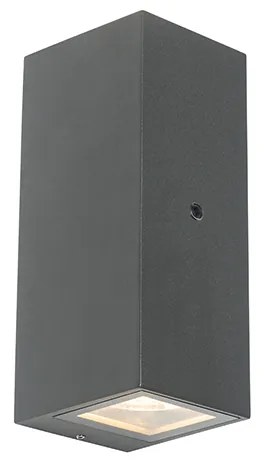 Buitenlamp met schemerschakelaar / dag-nacht sensor met bewegingsmelder Wandlamp met schemerschakelaar / dag-nacht sensor met bewegingsmelder grijs 2-lichts IP44 met licht-donker sensor - Baleno Modern GU10 IP44 Buitenverlichting