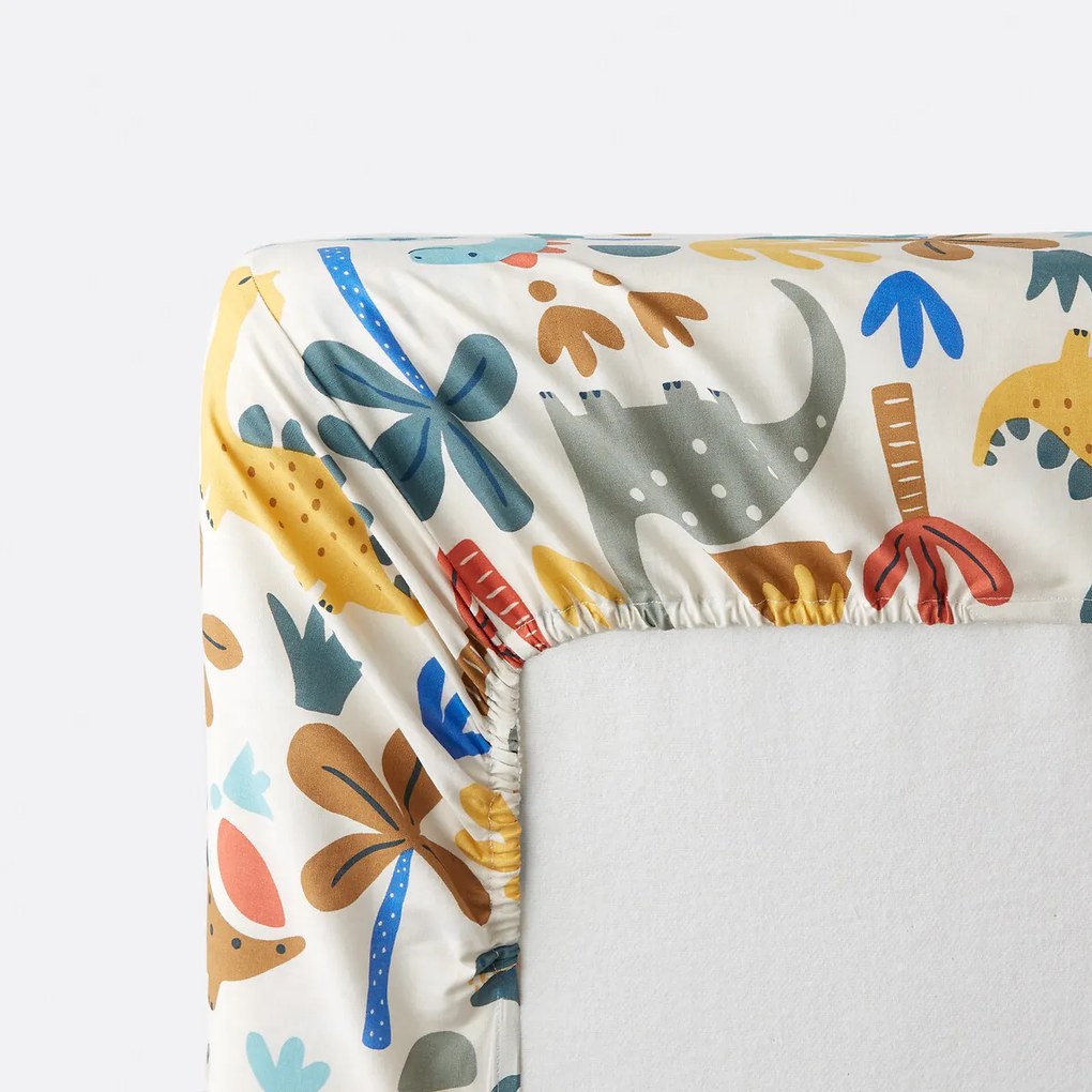 Hoeslaken voor kinderen, 30% gerecycled katoen, 25 cm kap, dinosaurusprint, DINO