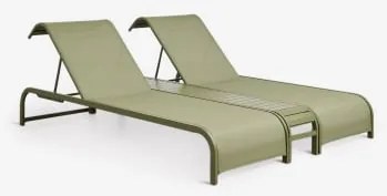 Set Van 2 Verstelbare Ligstoelen En Bijzettafel Van Staal Marietta Groen – Intens Olijf - Sklum