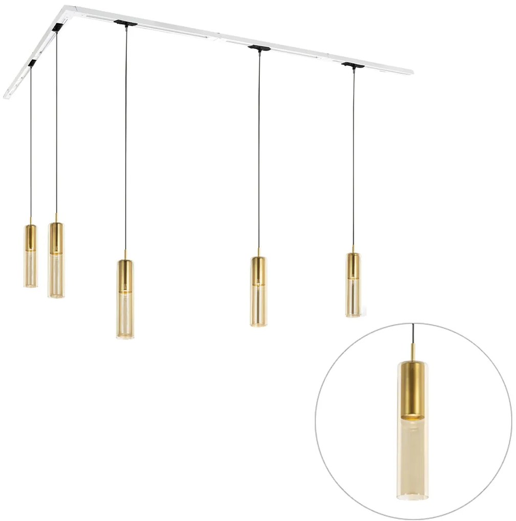 Modern railsysteem met 5 hanglampen goud 1-fase - Iconic Lloyd