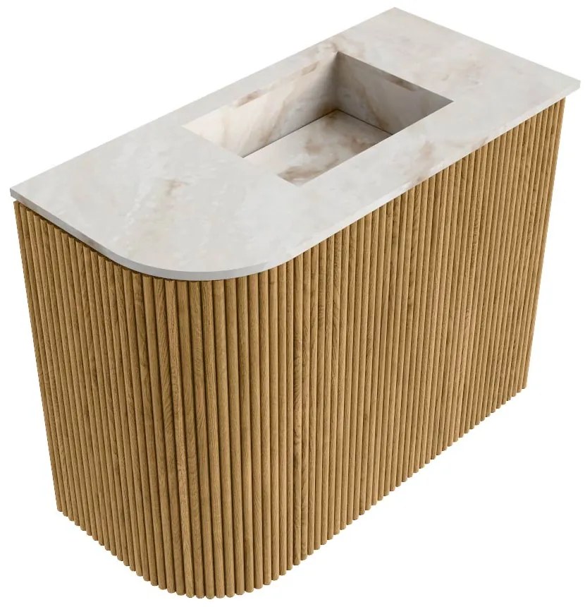 Mondiaz Joya DLux 50cm toiletmeubel ronding links oak met wastafel faye rechts 1 kraangat frappe