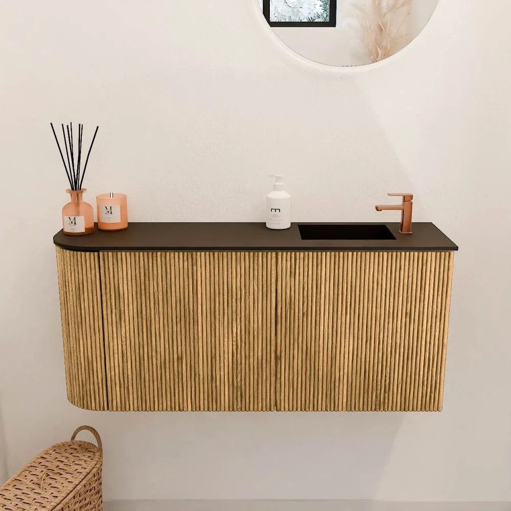 Mondiaz Joya 90cm toiletmeubel ronding links oak met wastafel faye rechts 1 kraangat urban