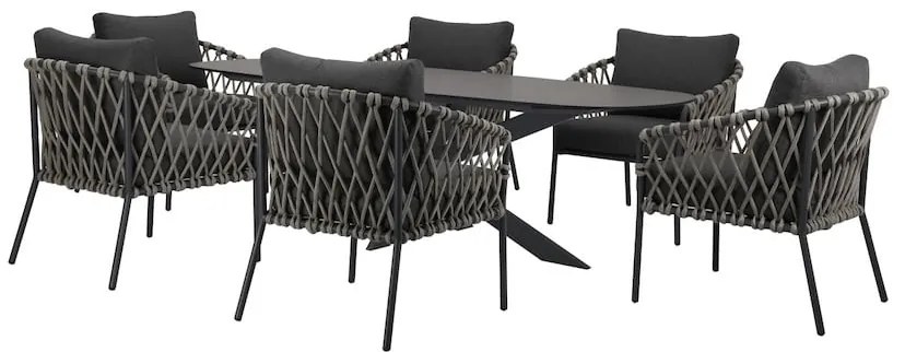 Amalfi San Francisco low dining tuinset 7 delig 240x100xH76 cm keramiek rope