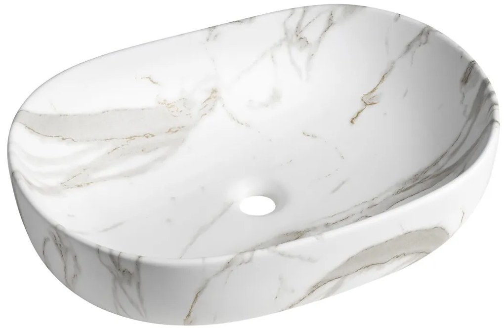 Sapho Rondane keramische waskom 60x42cm wit marmer