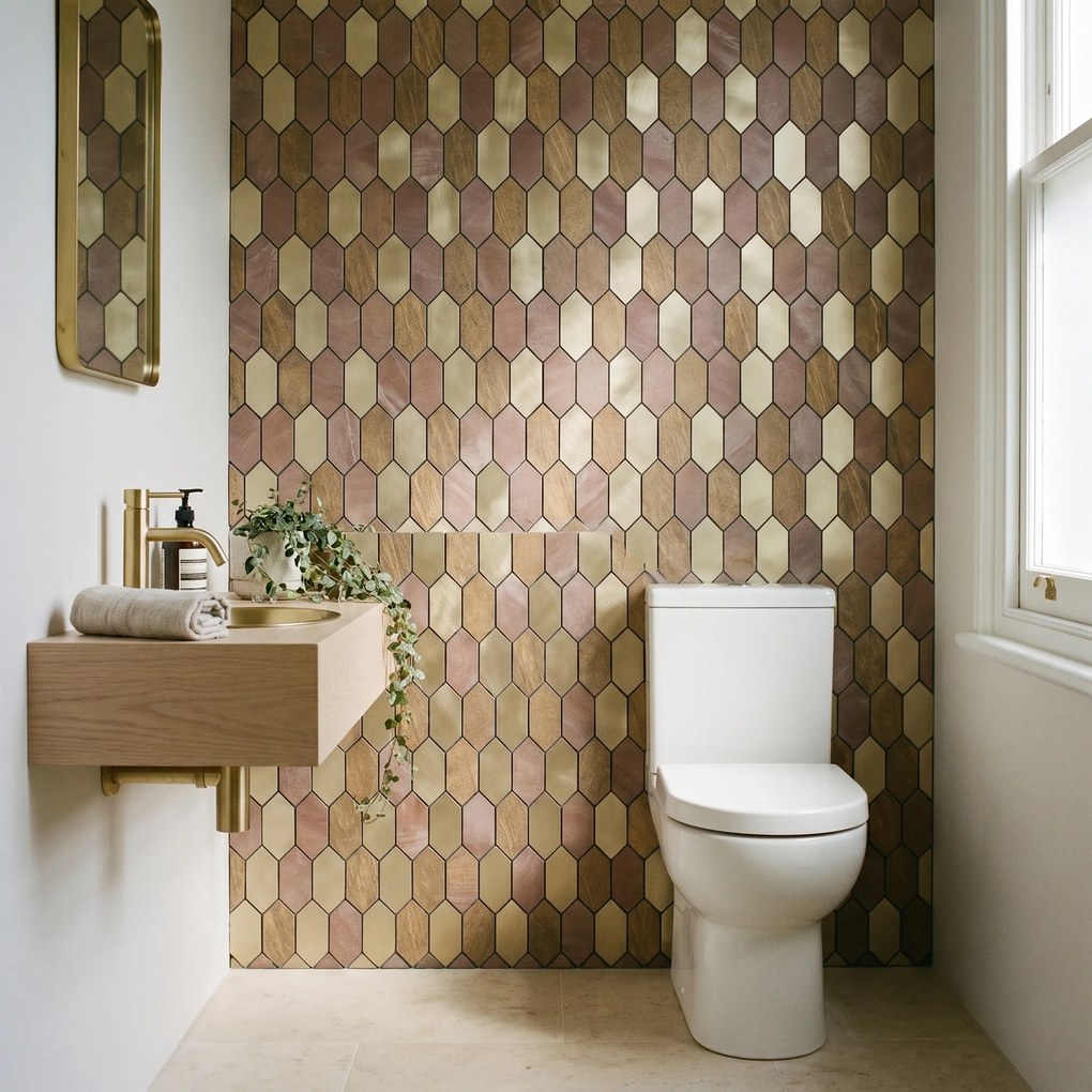 Zelfklevende Mozaïektegels Metaal | Picket Champagne | 30×30 cm | Keuken, Bad & WC