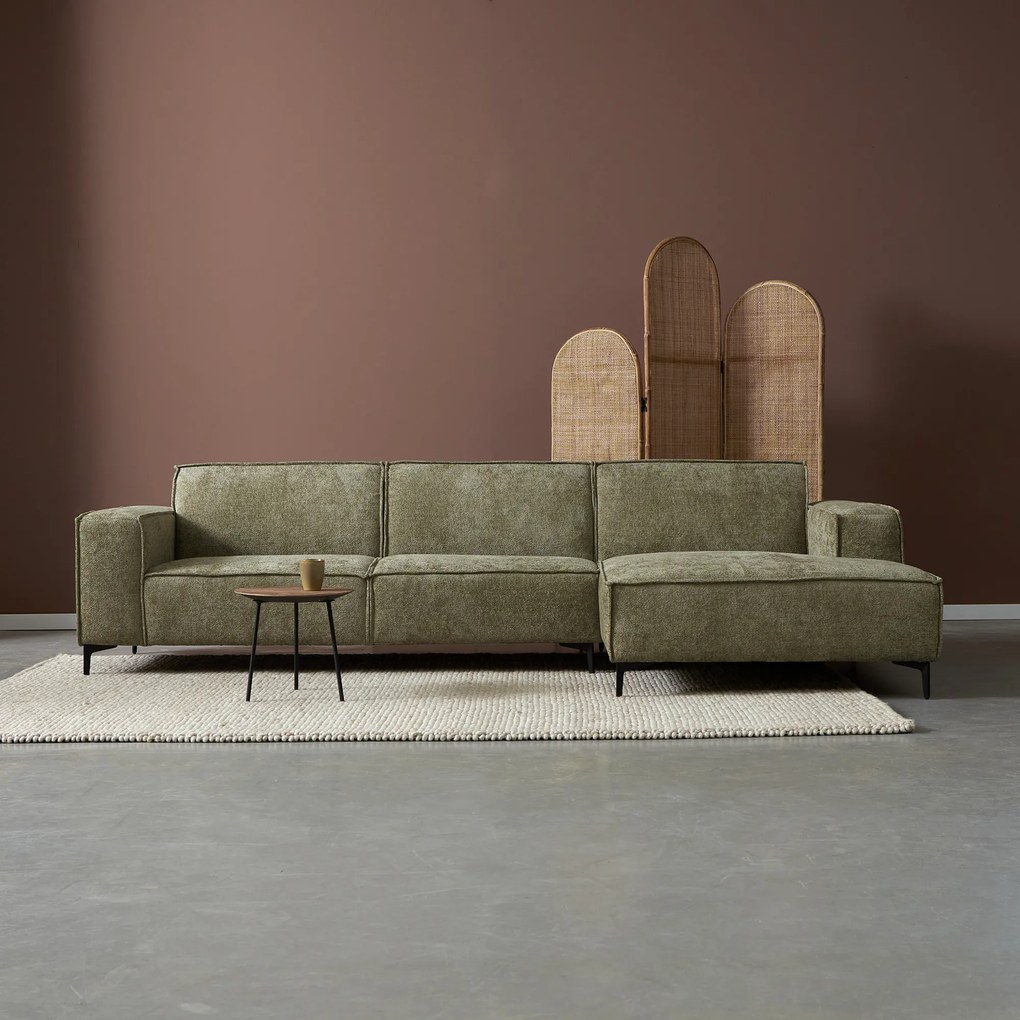 PEPP Interiors River Moderne Hoekbank Groene Stof Chaise Longue Rechts