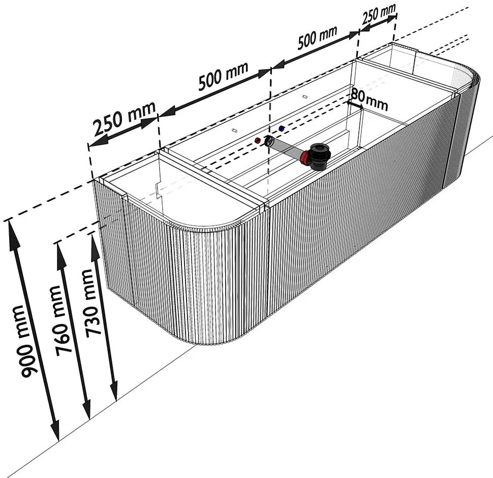 Mondiaz Kurve-dlux 150cm badmeubel ronding links/rechts ruby met 1 lade en 2 deuren en wastafel big medium midden 1 kraangat lava